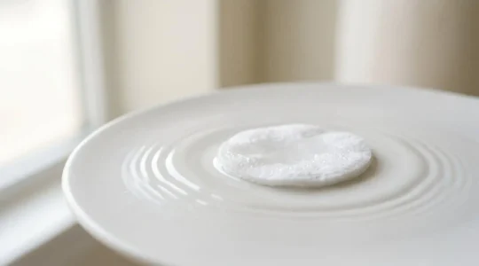 Eau micellaire et coton démaquillant sur surface épurée illustrant le débat sur le rinçage