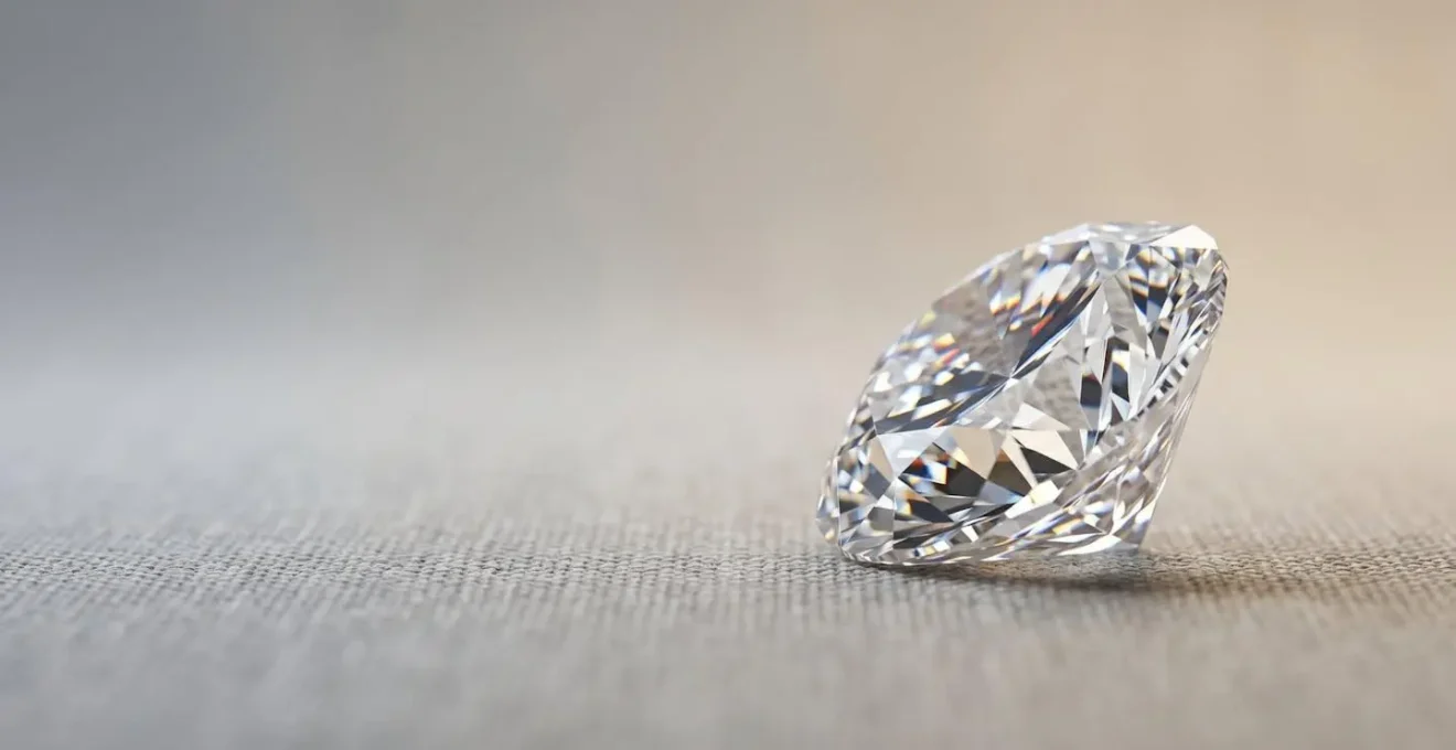 Diamant naturel posé sur surface neutre avec éclats de lumière révélant sa brillance